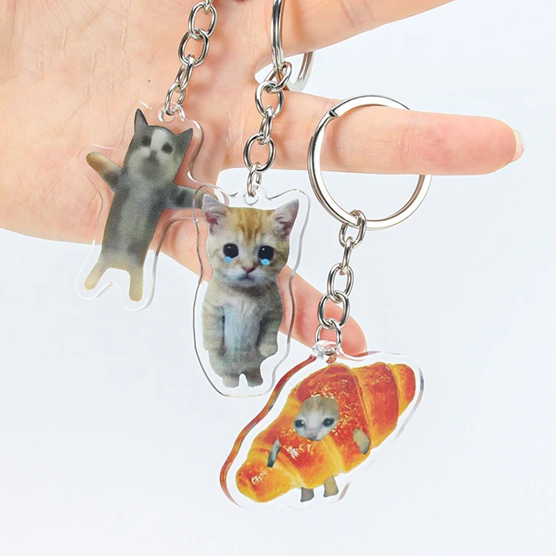 

Funny Cat Pendant Keychain Metal Men Car Key Chains Accessories Link Chain Resin Happy Banana Bag Pendant Key Ring Student Gift