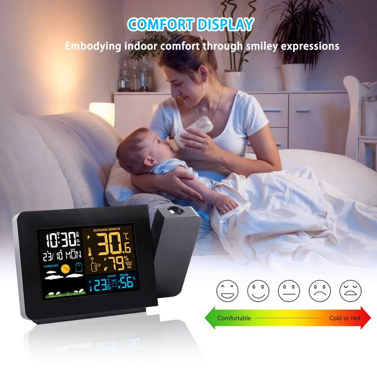 Alarm Clock Digital Projection with Weather Stations Wireless Thermometer Hygrometer Forecast Station Dual Clocks | Дом и сад