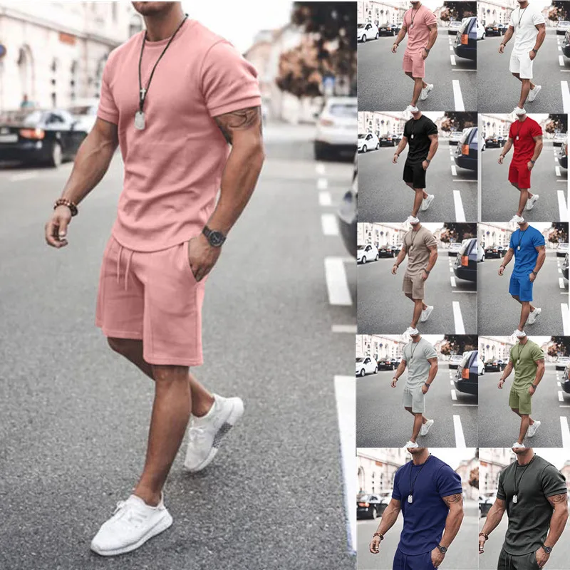 

Chandals Hombre for Men Clothing Shorts 2 Piece Set Summer Shirt Street Style Casual Loose Solid Mens Sweat Suits Men's Sets