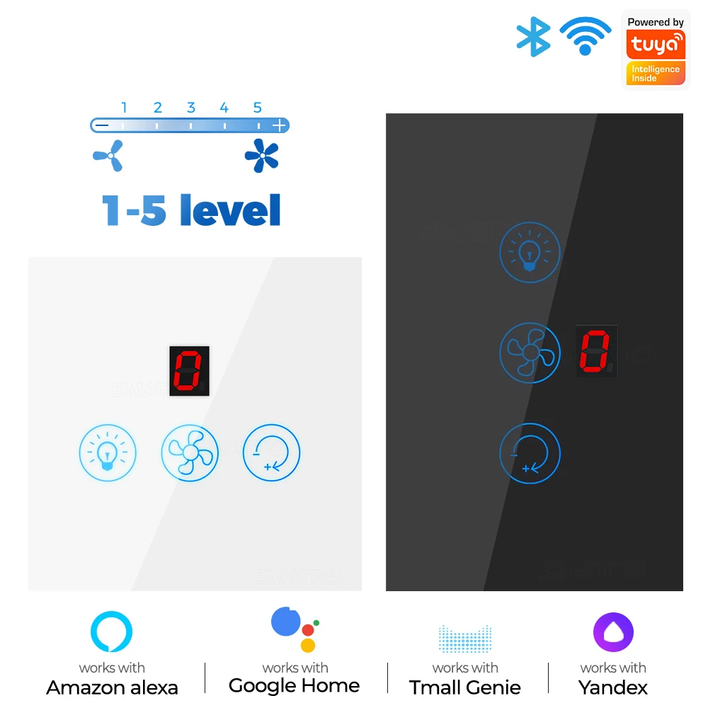

EU Us Tuya Smart WiFi Touch Switch Fan Light Ceiling Lamp Speed Control Wall Glass Panel Electrical App For Alexa Google Home