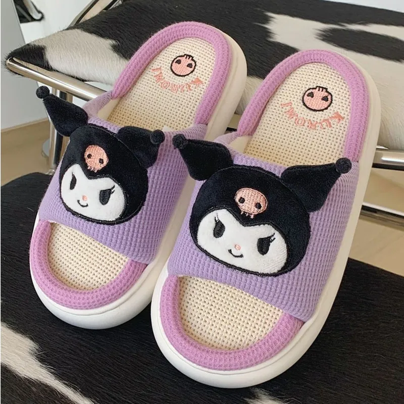 Домашняя обувь Sanrio Hello Kitty милые универсальные тапочки Kuromi с сердечком для