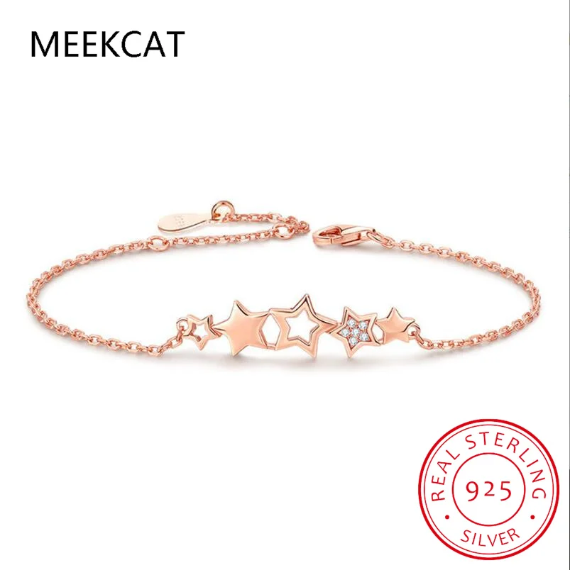 

Real 925 Sterling Silver Zircon Hollow Star Charm Bracelet For Women Party Classic Fine Jewelry MInimalist Bijoux Summer
