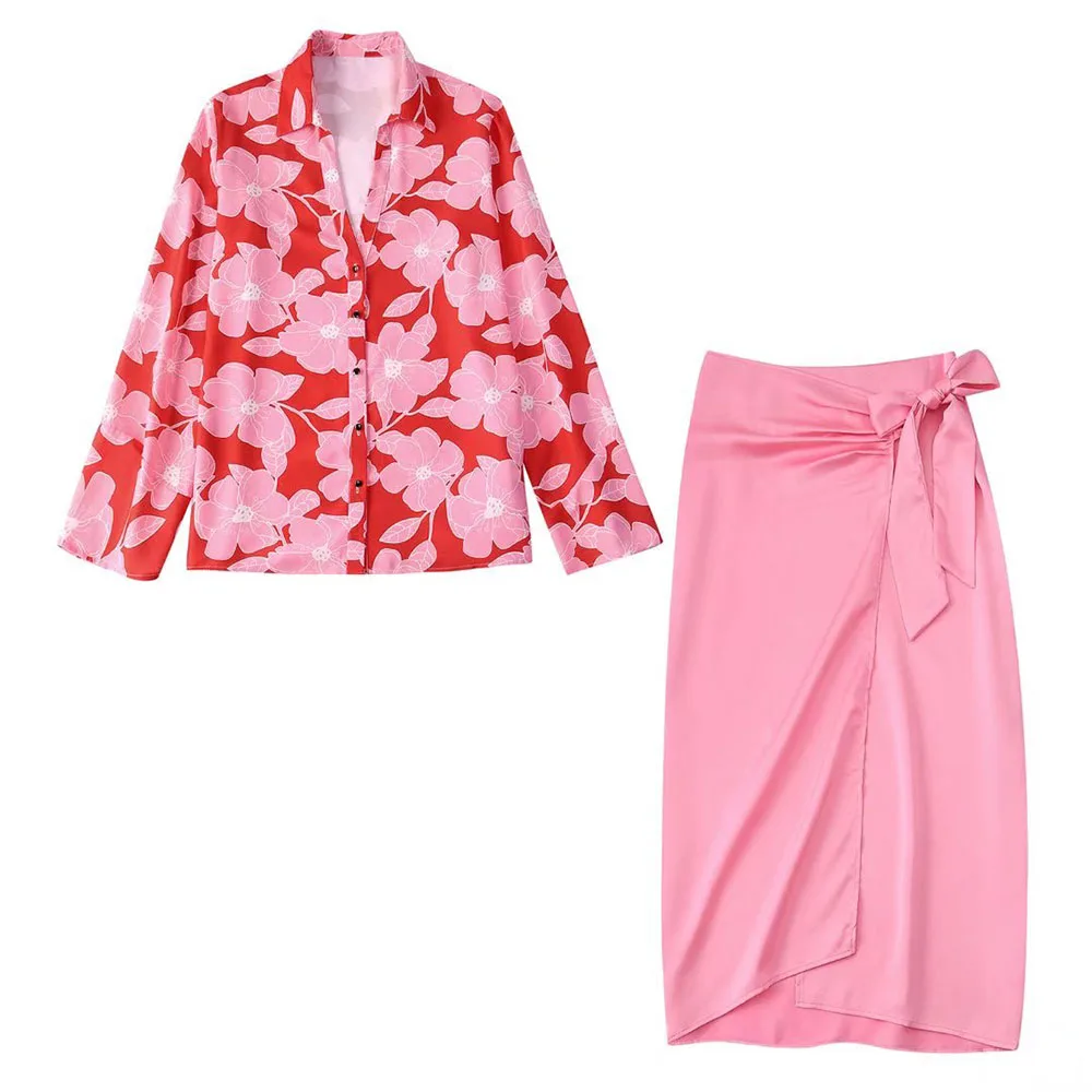 

Женская летняя рубашка с цветочным принтом, Модный повседневный шикарный топ с длинным рукавом в стиле ретро, Женская декоративная юбка мид...