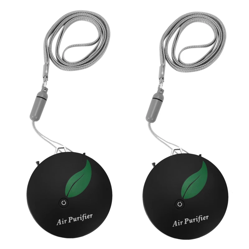 

2X Personal Wearable Air Purifier Necklace Portable Air Freshner Ionizer Negative Ion Generator For Adults Kids Black