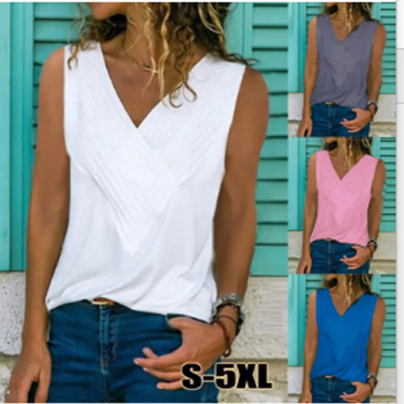 

Oversized Solid V-neck Casual Tank Tops Women Oversize Loose Sleeveless Bottoming Tee Female Simplicity All-match Lady Tshirt