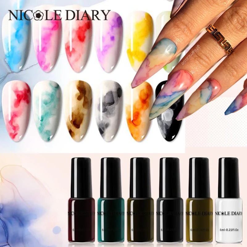 

Акварельные чернила NICOLE DIARY, лак для ногтей, цветущий дымчатый цветочный эффект, гибридный лак, удаляемый замачиванием, украшение для рукоде...