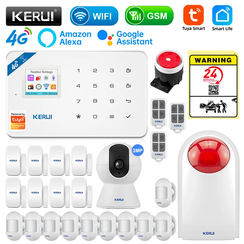 

KERUI W184 Tuya Smart Home GSM 4G WIFI Security Protection Alarms Anti Theft Security Alarm System Kit Sensor 6 Languages Garage