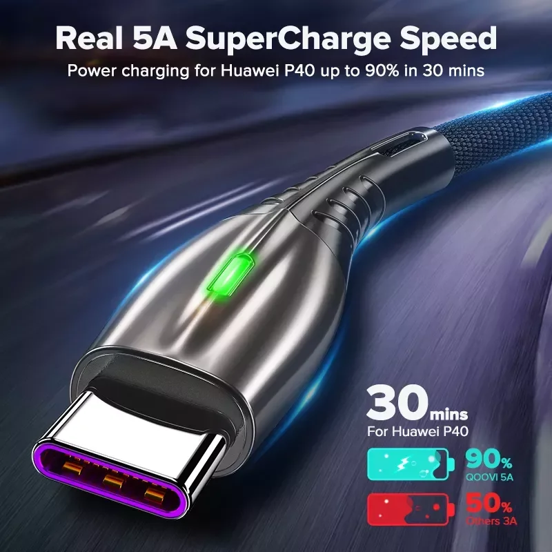 

5A 2m USB Type C Micro USB Fast Charging Mobile Android Charger Type-C Data Cord P40 Mate 30 Redmi