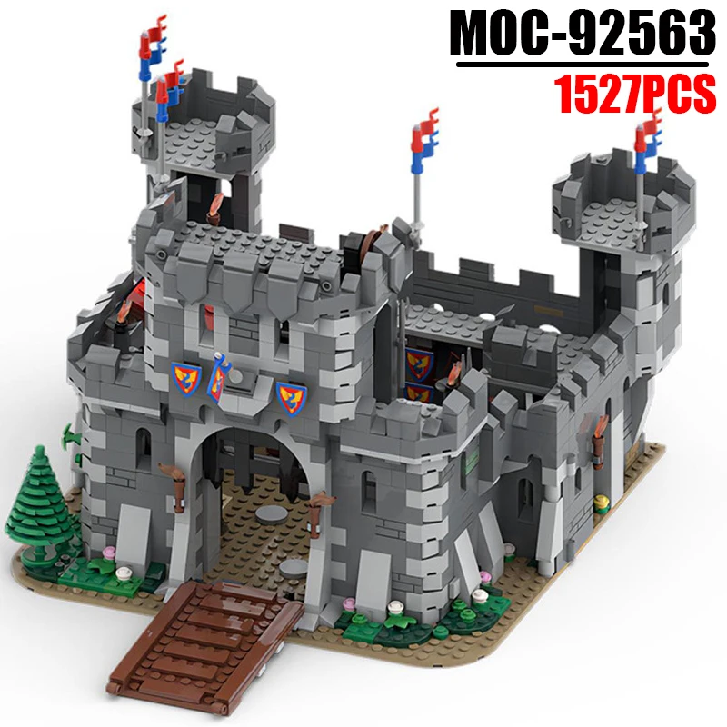 

MOC Lion Knights Castle Building Blocks Kit Medieval Military Stable Watch Tower City Gate Bricks Assemble Toys Gift