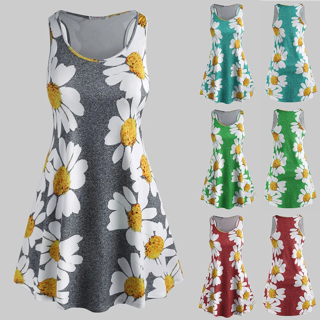 

FOR Women's Dress Summer Fashion Plus Size Women's Daisy Print Dress Sleeveless Burst Chrysanthemum Vest Dress Dresses