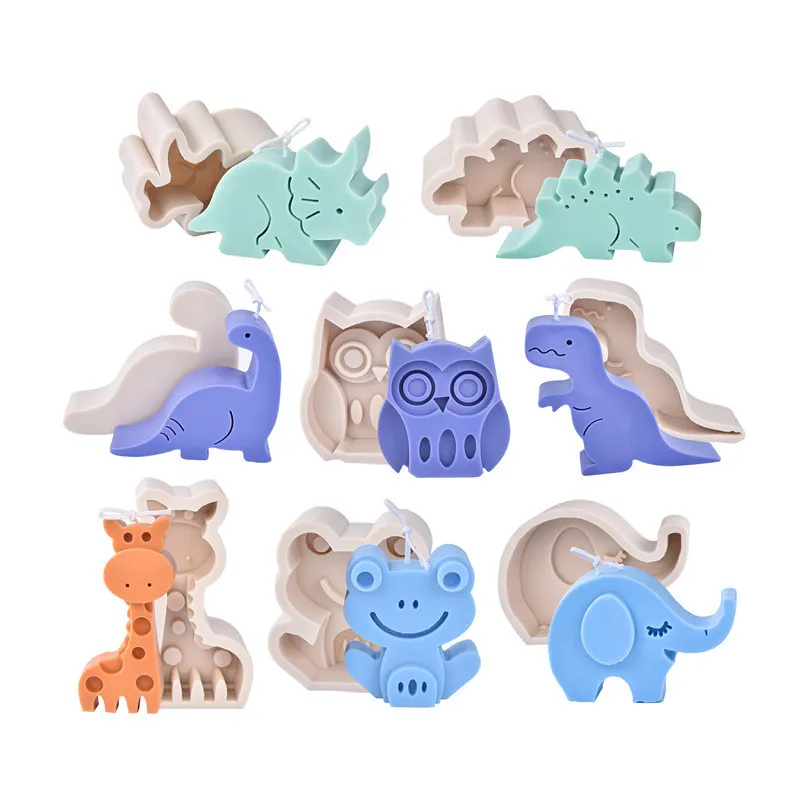 

New Silicone Candle Mould 3D Geometric Plane Small Animal Candle Mould Giraffe Owl Elephant Dinosaur Shape Candle Silicone Mold