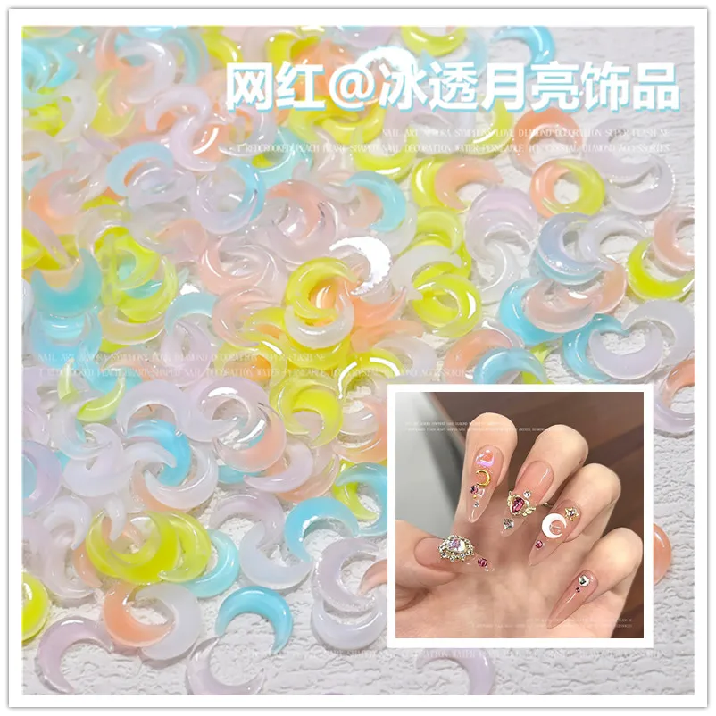 

50Pcs Crescent Moon Nail Art Decoration Resin Ice Clear Gems Rhinestone Nails Accessories 3D DIY Manicure Parts Charms 6.2*7.9mm