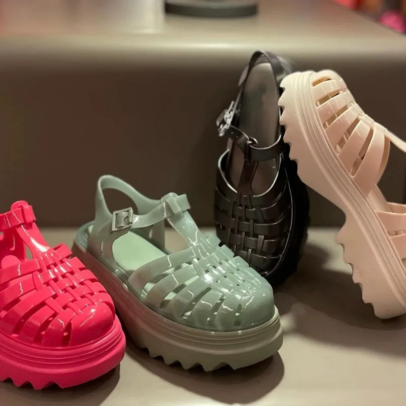 Женские туфли на платформе в римском стиле повседневные плетеные сандалии желе с