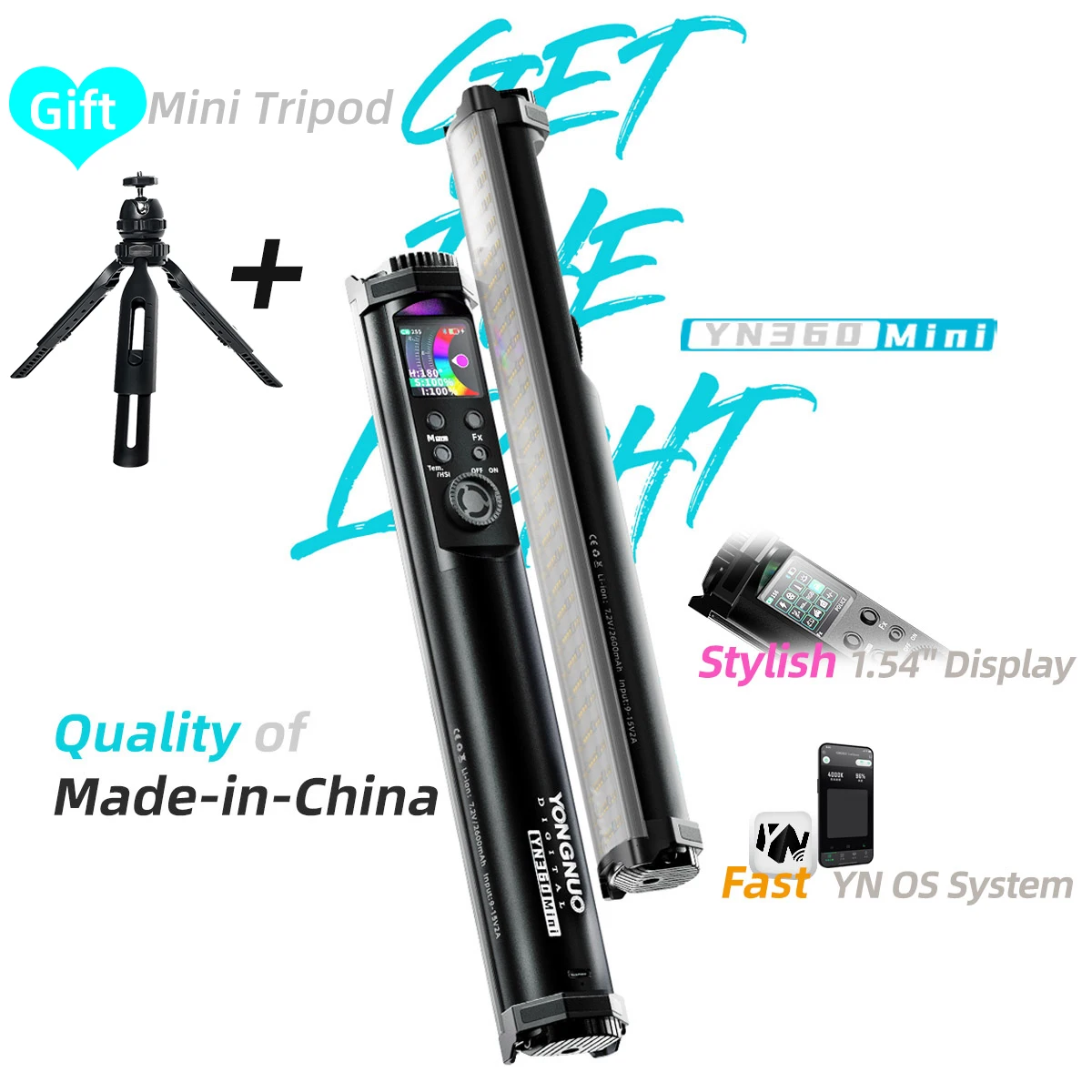 

YONGNUO YN360 MINI YN360MINI Tube Stick Light 2700K-7500K RGB Colorful Bicolor 2600mAh Photography Lighting LED Soft Handheld