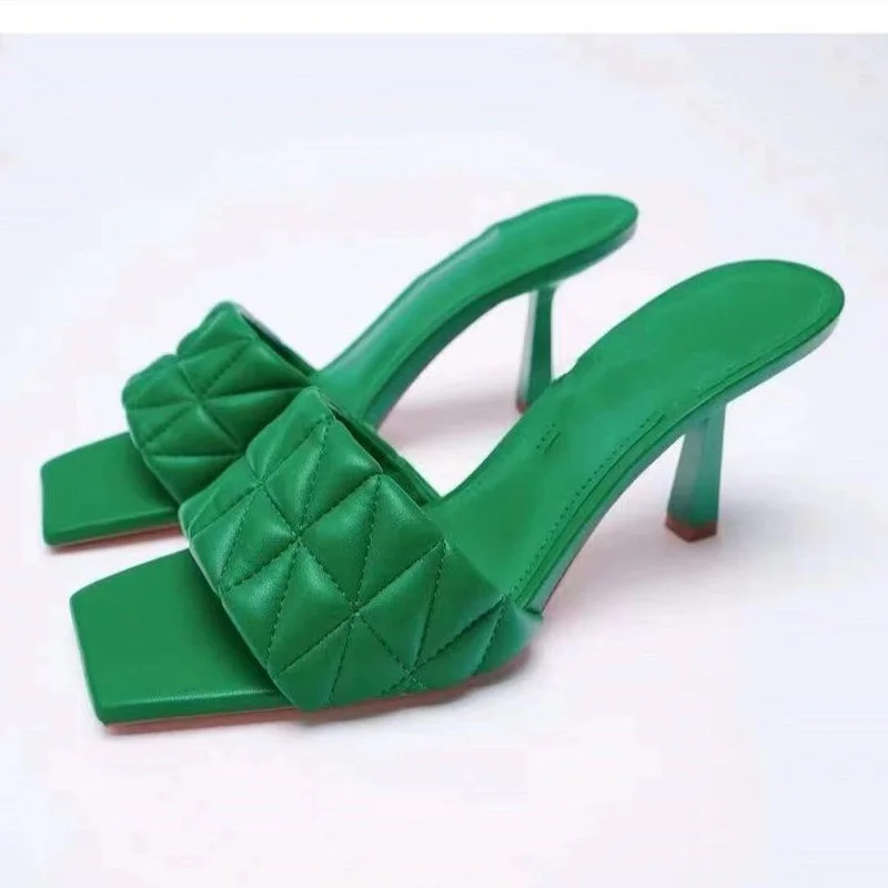 

Large Size 2022 Summer New Women's Quilted High Heel Female Sandals Ladeis Red Green High Heels Summer Slippers Fashion Shoes