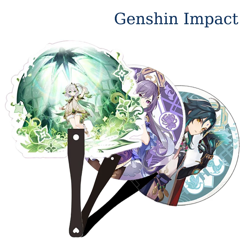

Summer Genshin Impact Cartoon Fan Cute Game Animation Xiao Zhongli Hutao Kaedehara Kazuha Cosplay Figure Cooling Tool Kids Gifts