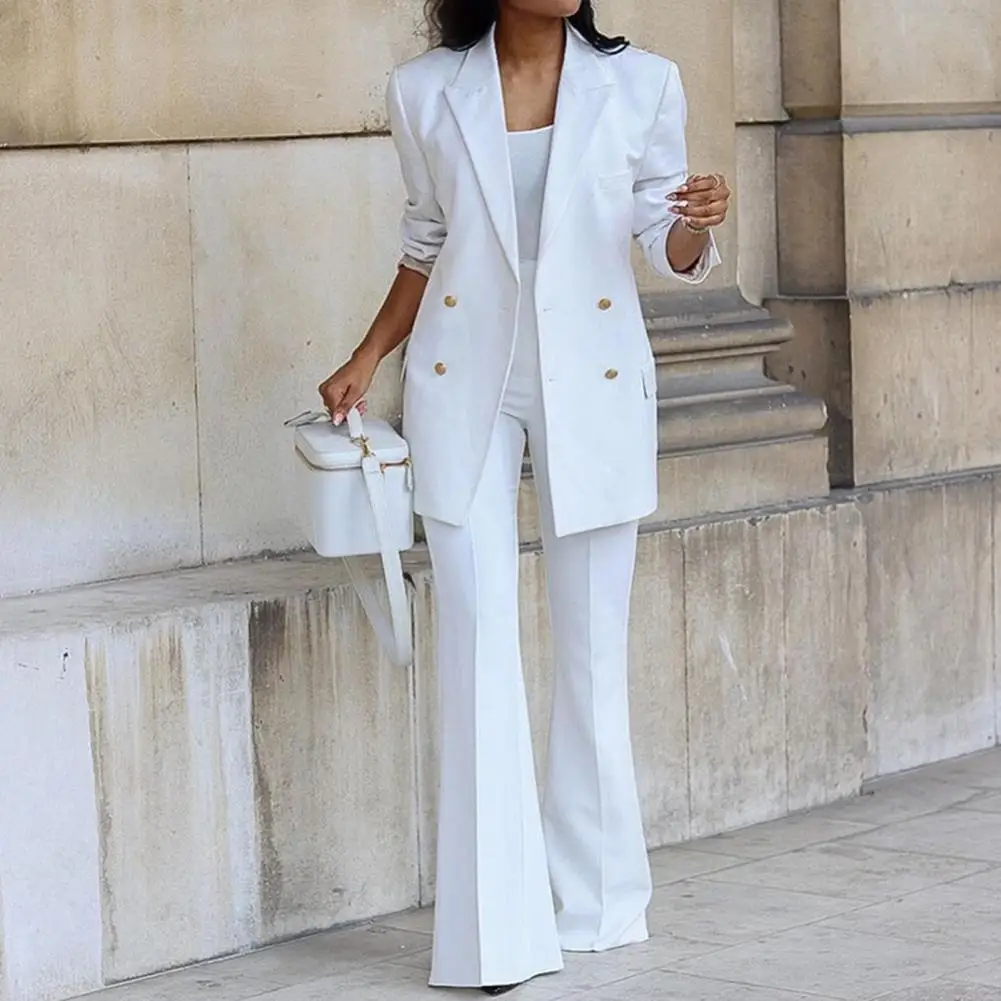 

1 Set Popular Suit Coat Pants Turndown Collar Temperament Women Suit Outfit Lapel Suit Coat High Waist Pants