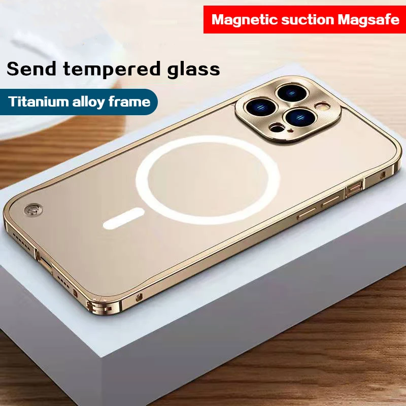

Новый высококачественный Роскошный чехол Magsafing из титанового сплава с застежкой-кнопкой для телефона iPhone 13 12 Pro Max Защитная матовая задняя к...
