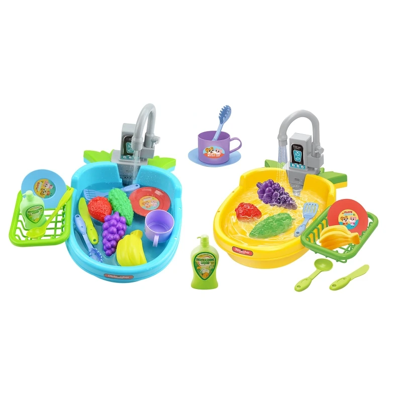

Role Play Dishware Kitchen Toy Electric Faucet Play House Tableware w/ Spoon & Filter Basket Girls Pretend Activity Toys
