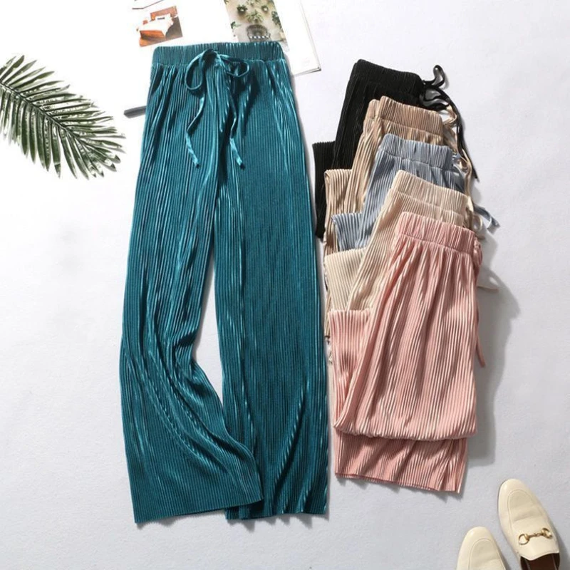 

Wide Leg Pants Women's Spring/Autumn Vertical Loose Ice Silk High Waist Thin Women High Fashion Wide Leg Harajuku Pants