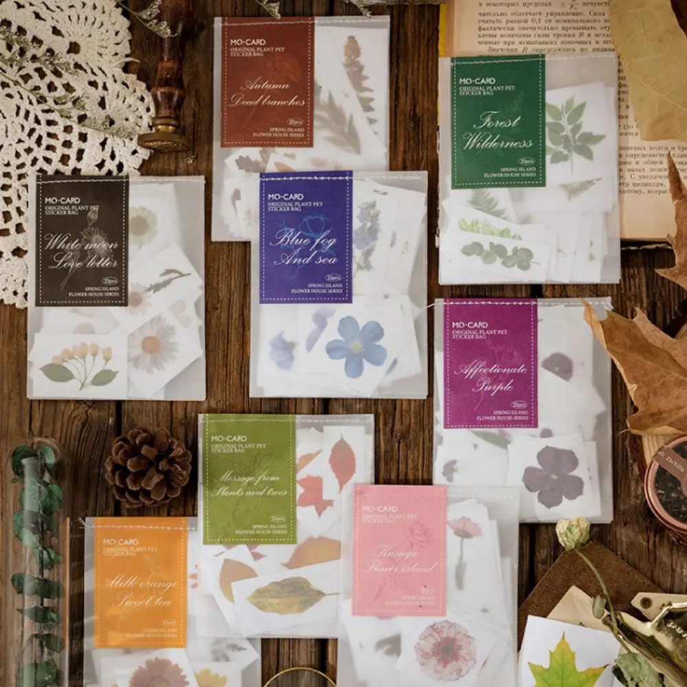 

25pcs/pack Flowers Leaves Decorative Stickers PET Scrapbooking Stick Label Diary Journal Stickers Stationery Album Stickers