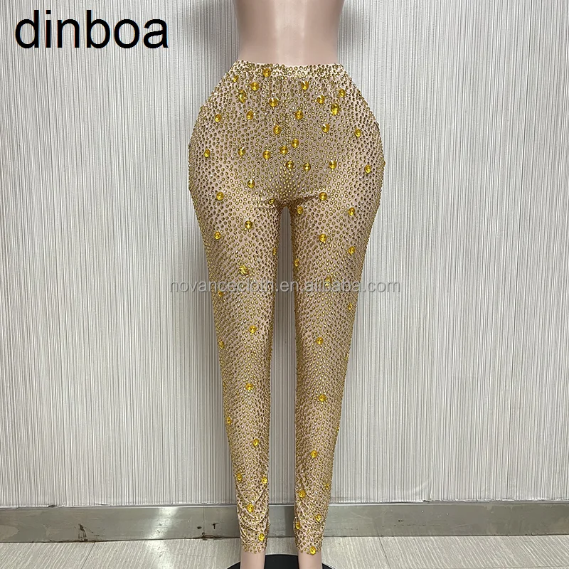 

Dinboa Novance Top Selling Products 2023 Shiny Diamonds Sexy See Through Purple Women's Pants & Trousers for Night Club Bar