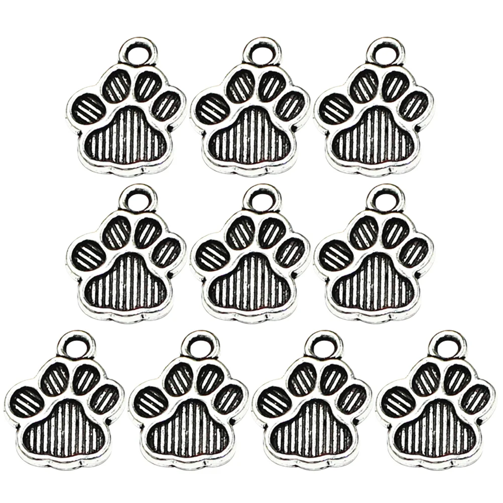 

100pcs Pet Dog Puppy Paw Footprint Pendant Vintage Silver Charms DIY Pendants for Making Bracelet and Necklace（Silver）