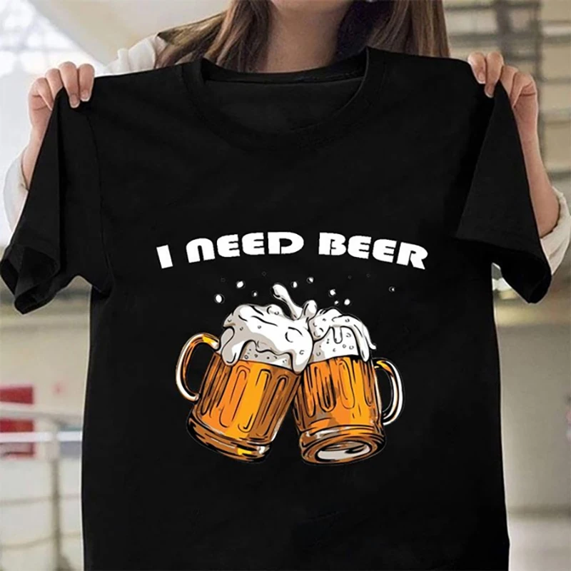 Новые ретро топы Милая футболка с принтом I Need Beer модная мужская и женская летняя