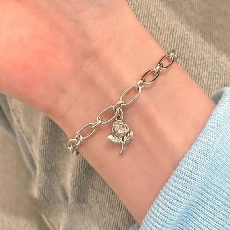 

Vintage Punk Rose Flower Chain Bracelet Charm Women Girl New Fashion Creative Geometric Handmade Party Jewelry Gifts