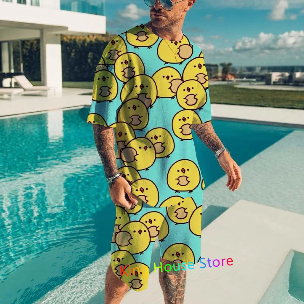 Fashion Sportswear Suit Set Men's Luxury 3D Cartoon Duck Streetwear Summer T Shirt Shorts 2 Piece Set Men Oversized Clothing Set