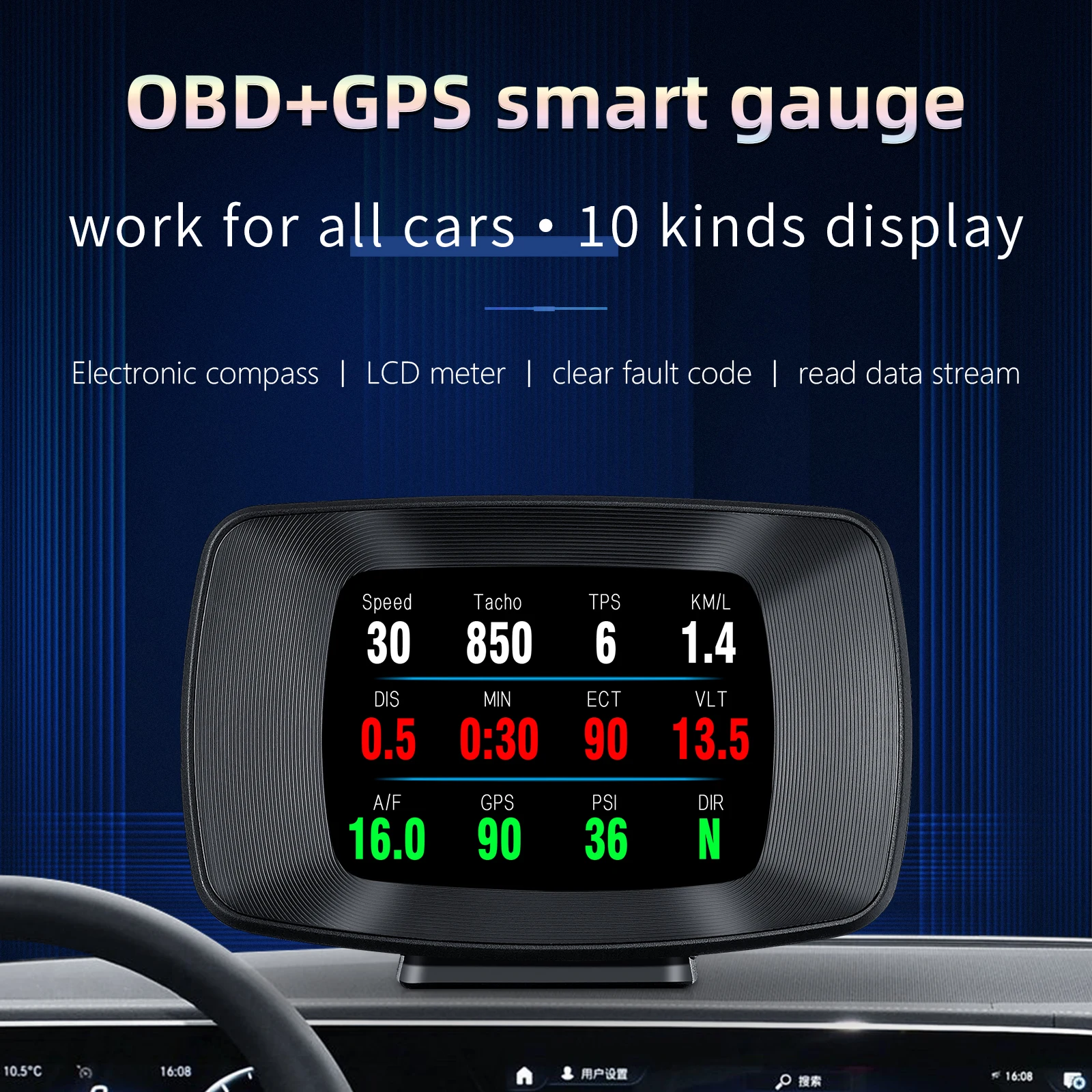 

Автомобильный дисплей на лобовое стекло P13 OBD2 HUD GPS Цифровые часы спидометр тестер скорости зажигания сигнализация на борту компьютера аксессуары для интерьера
