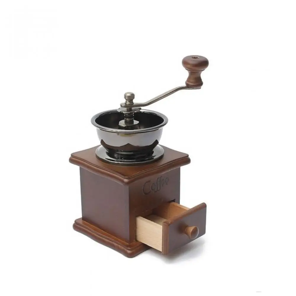 

Classical Wooden Manual Coffee Grinder Stainless Steel Retro Coffee Spice Mini Burr Mill With Ceramic Millstone Brown