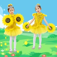yellow sunflower dress for children flower dance costume school performance clothing funny plant cosplay
