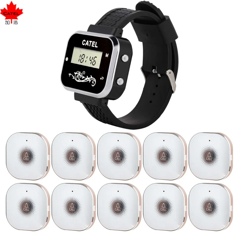 

CATEL Rechargeable1 Watch 10 Wireless Calling System Call Button Touch Transmitter Pager Restaurant Waiter Service Bell, Buzzer