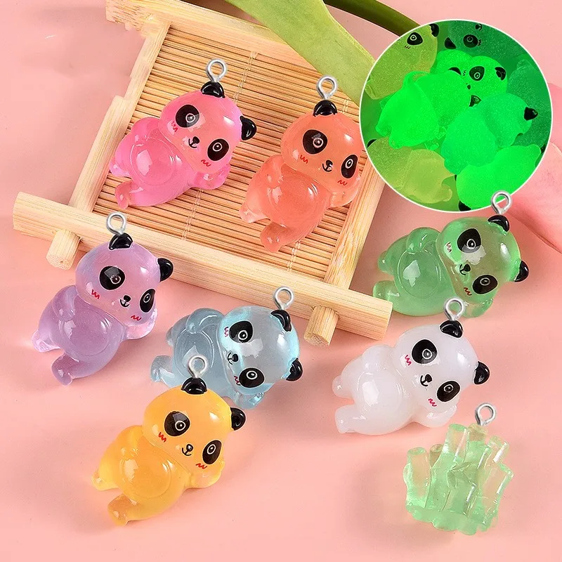 

10Pcs Catoon Luminous Panda Resin Charms Kawaii Keychain Phone Decor Pendant DIY Miniature Figurine Cabochon Ring Jewelry Making