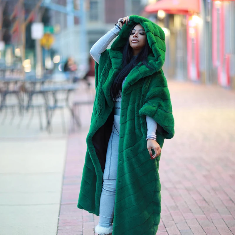 Natural Mink Fur Jackets Women Luxury Short Sleeve Hooded Outertwear Lady 2022 Winter Tide Genuine Mink Fur Long Coat Female