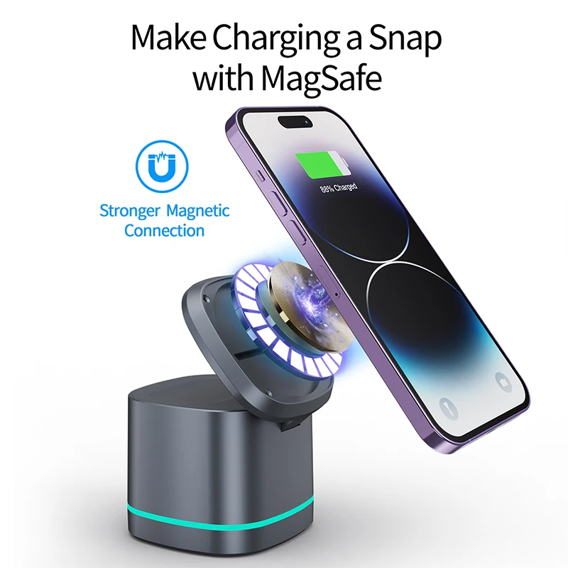 Магнитная Беспроводная зарядная подставка 3 в 1 для телефона iPhone 14 13 12 ProMax Plus AirPods