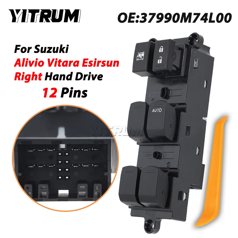Фото YITRUM 12-контактный переключатель стеклоподъемника для Suzuki Alivio Vitara Esirsun 37990M74L00, левый/правый, для водителя №1