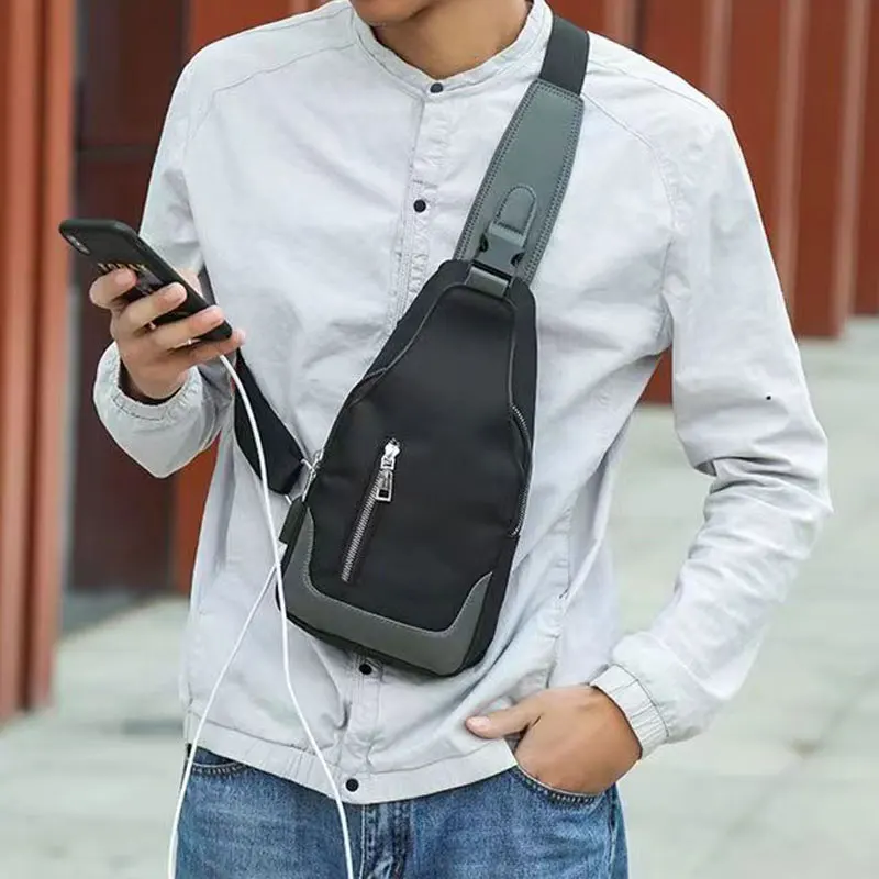 

Men's Chest Bag Solid Color Men Chest Bag Outdoor Casual Messenger Bags Crossbody Bag USB Charging Waist Bag Sports Shoulder Bag