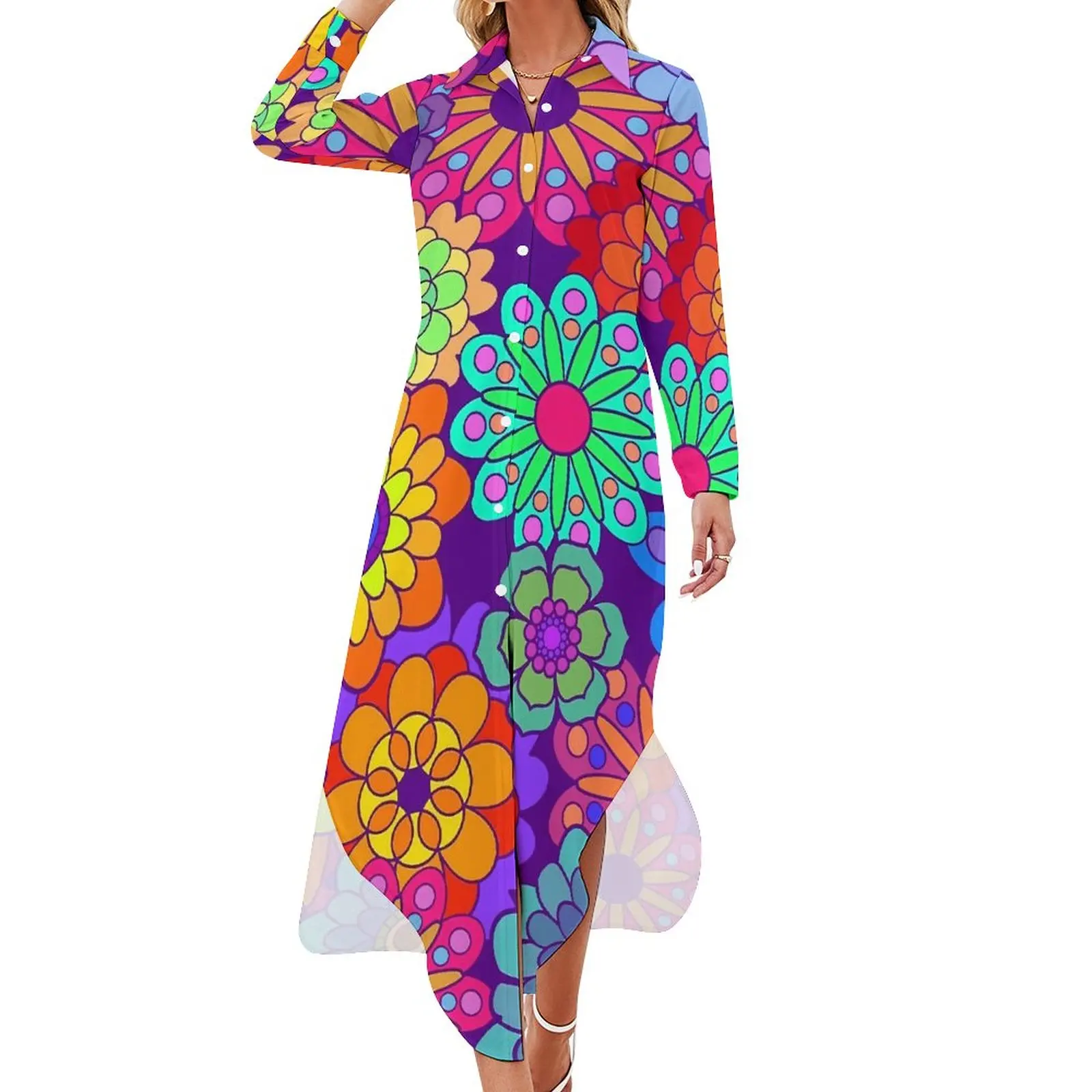 

Шифоновое платье с цветочным принтом, в стиле ретро