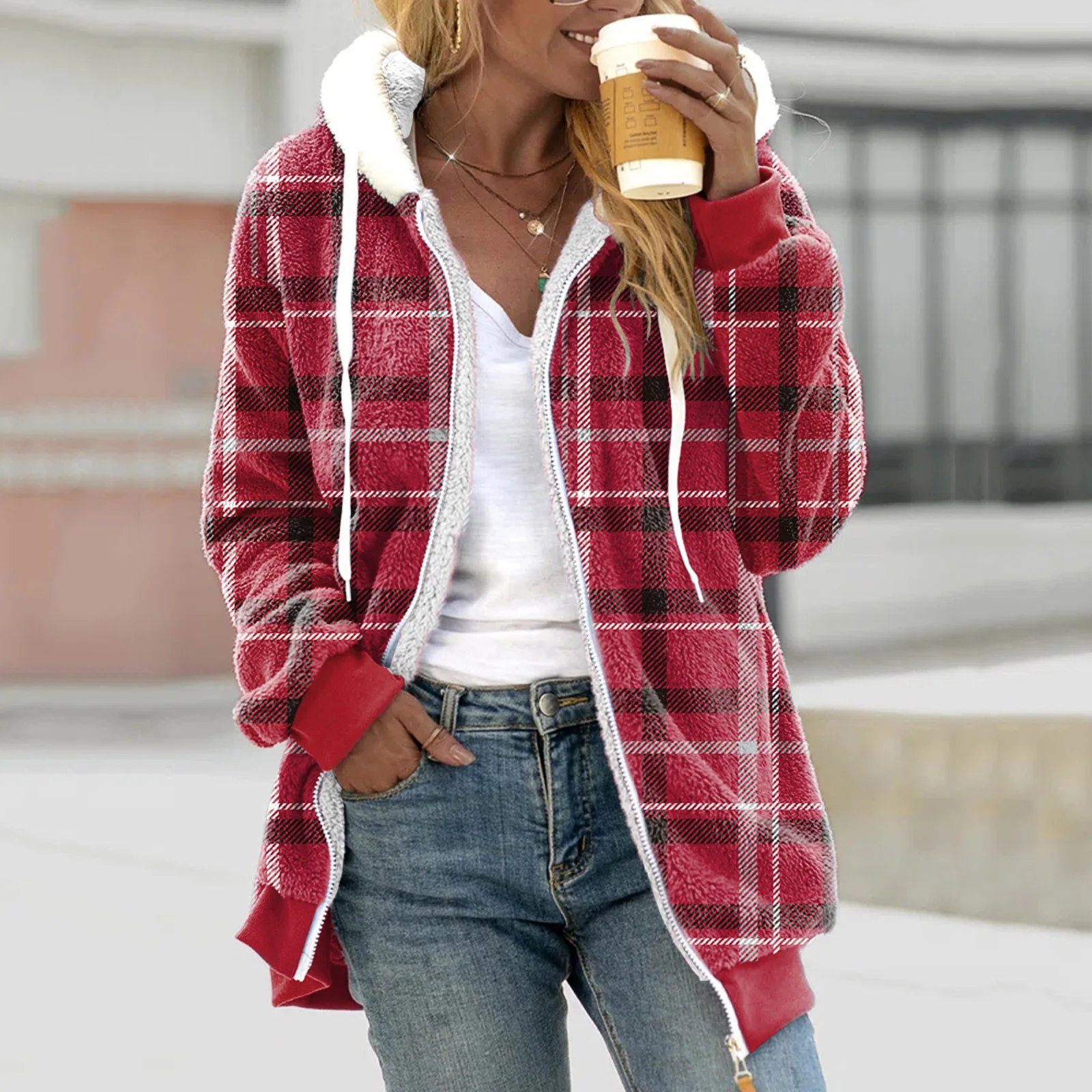 

Women's Coat Stitching Three- Pocket Cute Hooded Pullover Fleece Sweater Womens Fuzzy Zip up Hoodie Women His And Hers Jackets