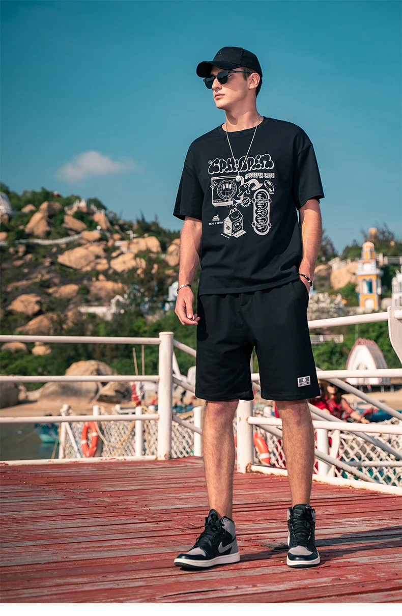 

Мужская модная уличная парная свободная хлопковая футболка с коротким рукавом и принтом, 7539