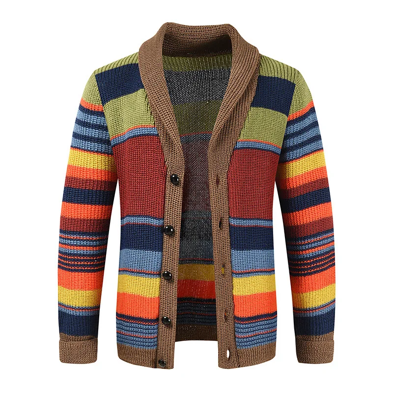

Fashion Cardigan Patchwork V-neck Sweater Slim Sleeve Collar Men's Cable Long Knit Fashion Men's Woolen Fit Sweater Merino