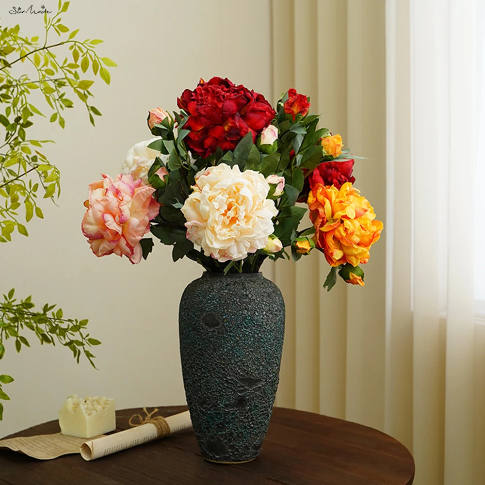

SunMade, большие открытые дворцовые пионы в винтажном стиле, шелковые искусственные цветы, украшение для дома и отеля, декоративные цветы, деко...