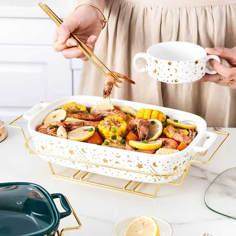 

Nordic Household Soup Pot With Lid Tableware Dishes Binaural Creative Square Ceramic Casserole Stand Kitchen Dining Bar Home