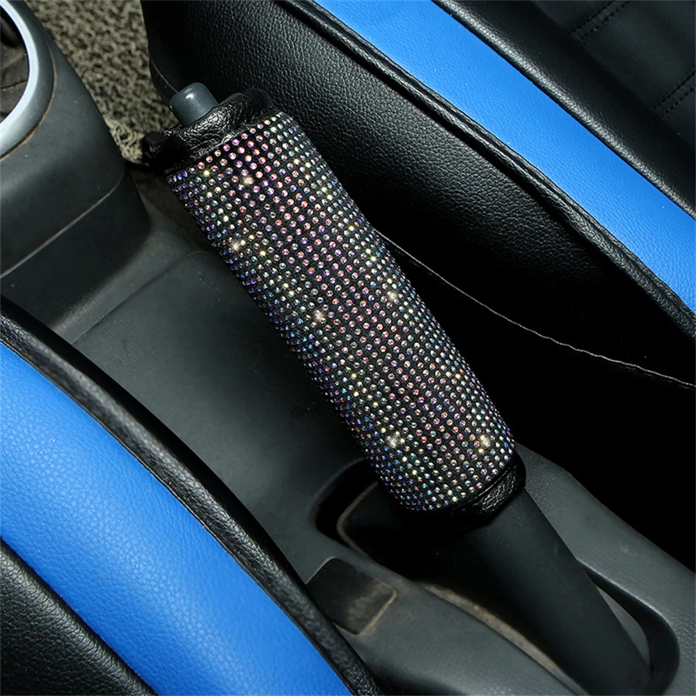 

Car Handbrake Cover PU Auto Decoration Accessories Bling White Rhinestone Black Hand Brake Cover Protector Universal Interior