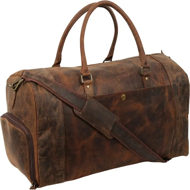 VINTAGE  SHOP 22 Inch Genuine Leather Duffel Bag | Overnight Travel Weekend Sports Gym Traveling | Carryon Durable Cabin With Sh