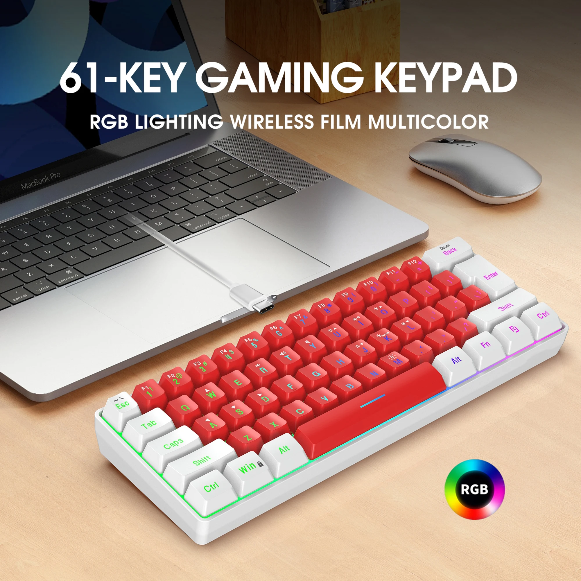 Клавиатура игровая Проводная с Rgb-подсветкой 61 клавиша 60% клавиши