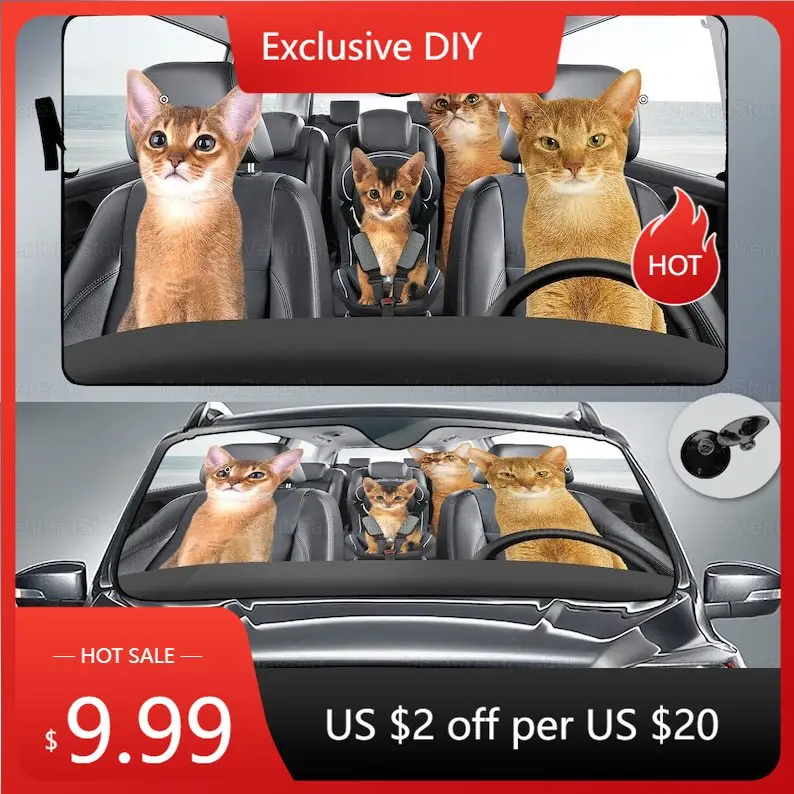 

Abyssinian Family Car Sun Shade, Abyssinian Car Windshield, Abyssinian Sun Car Accessories, Abyssinian Cat Lover, Auto Decor Scr