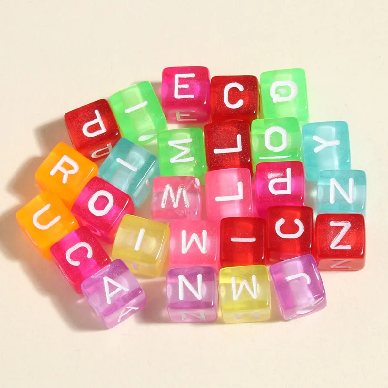 

50pcs 10x9mm Random Mixed Acrylic Alphabet Square Shape Beads Charms Loose Spacer Beads For DIY Bracelet Jewelry Accessories
